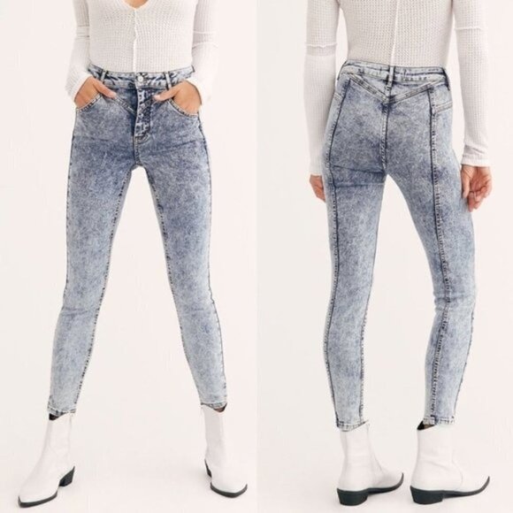 Free People Denim - Free People Acid Wash Riley Seamed Skinny Retro Y2K High Rise 29 Denim Jeans NWT
